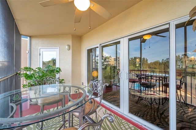 balcony with ceiling fan