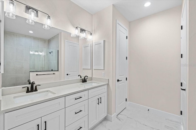 bathroom featuring vanity and walk in shower