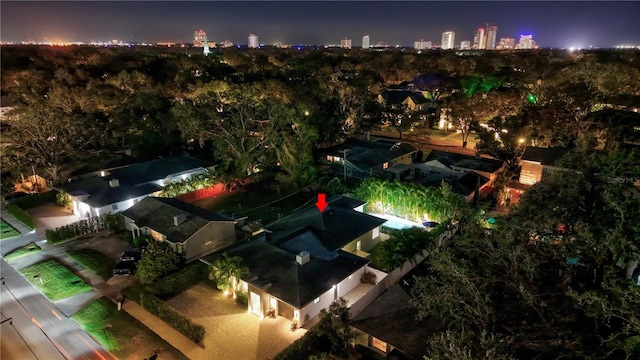 view of aerial view at night