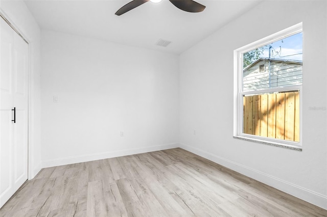 interior space featuring ceiling fan and light hardwood / wood-style flooring