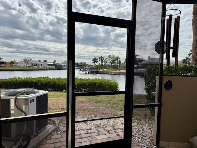 entryway with a water view