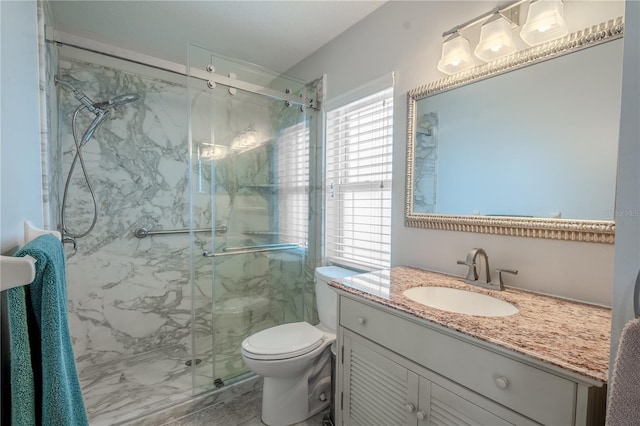 12113 Marblehead Dr, Tampa, FL 33626 - bathroom featuring toilet, a marble finish shower, and vanity