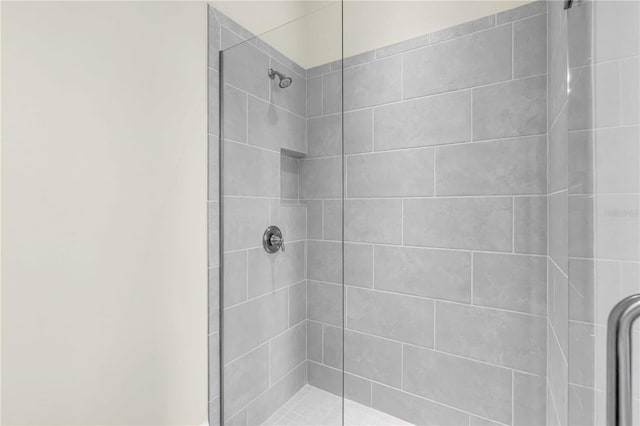 bathroom featuring a shower with shower door