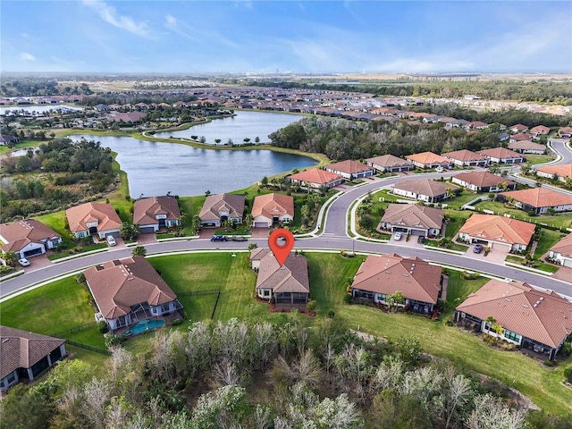 bird's eye view featuring a water view