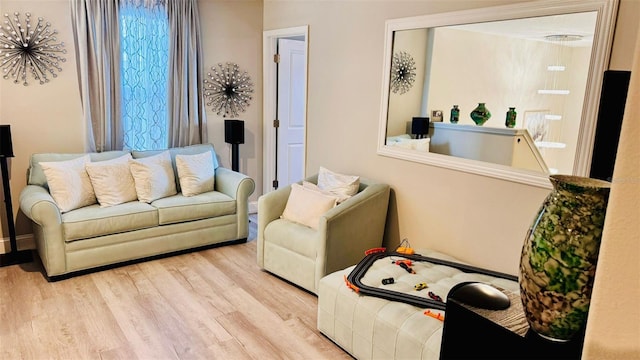 living room with light hardwood / wood-style floors