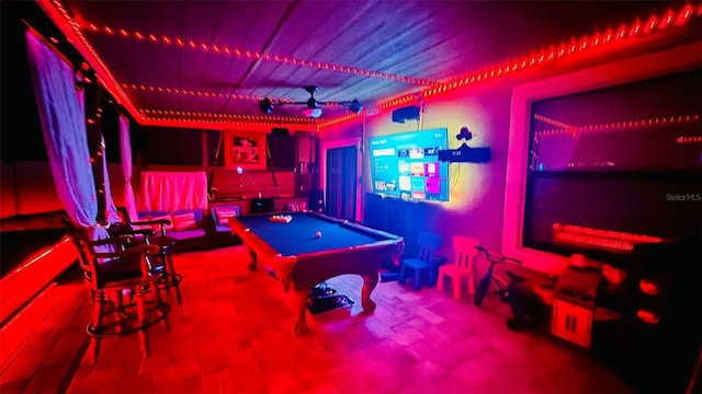 game room with carpet floors and billiards