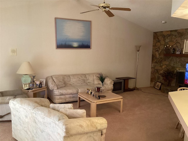 living room featuring ceiling fan and carpet