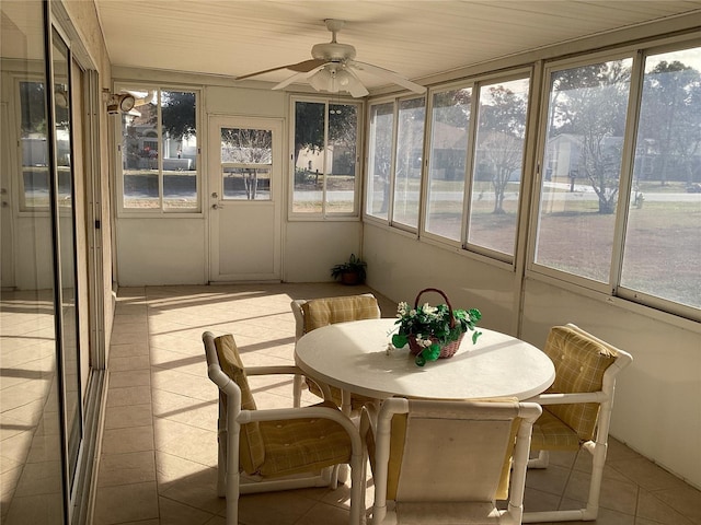 sunroom / solarium featuring ceiling fan