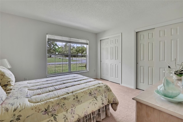 10412 Ireland St, Spring Hill, FL 34608 - bedroom featuring light carpet, baseboards, multiple closets, and a textured ceiling