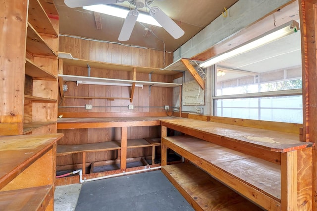 storage area featuring ceiling fan