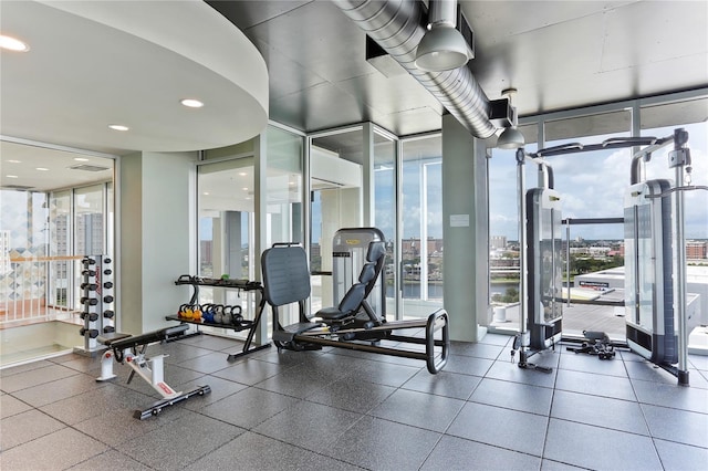 exercise room featuring a wall of windows