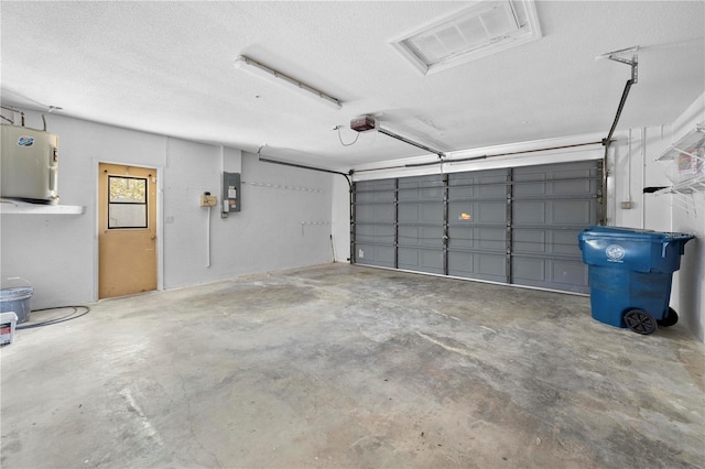 garage with electric panel and a garage door opener