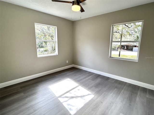 spare room with ceiling fan and wood-type flooring