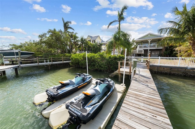 dock area with a water view