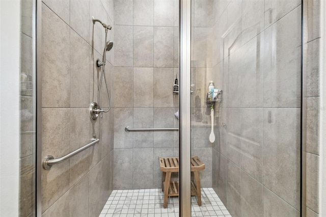 bathroom with a shower stall