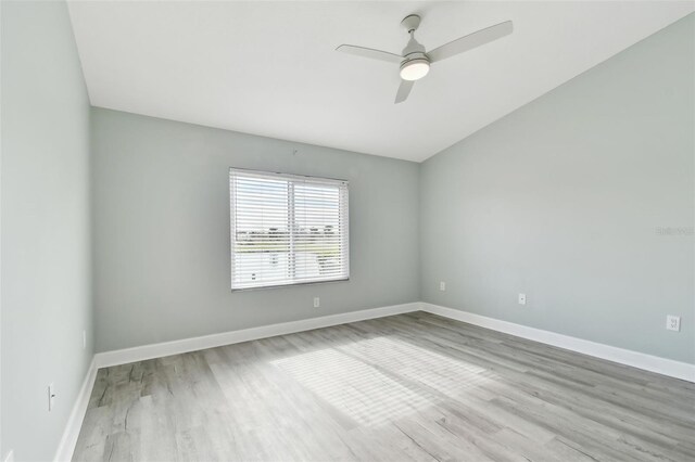 unfurnished room featuring ceiling fan and light hardwood / wood-style flooring