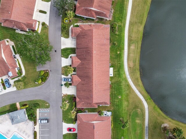 aerial view featuring a water view