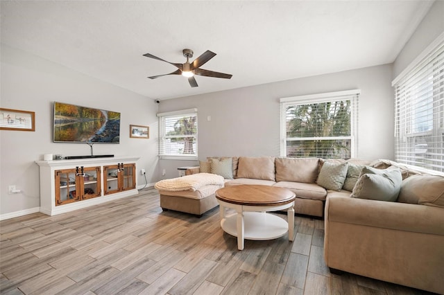 living room with ceiling fan