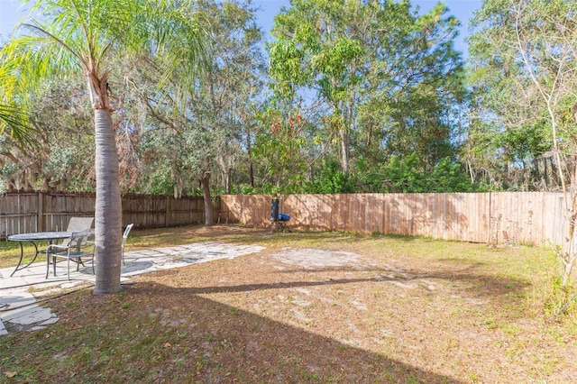 view of yard featuring a patio area and a fenced backyard