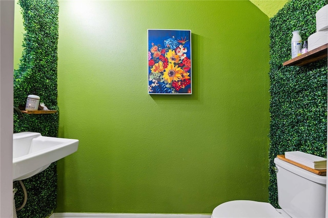 bathroom featuring toilet and vaulted ceiling