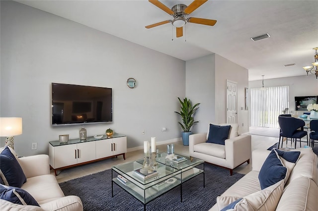 living room with ceiling fan