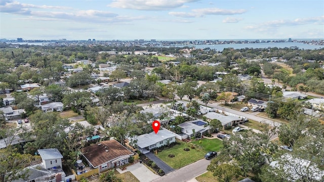 drone / aerial view featuring a water view