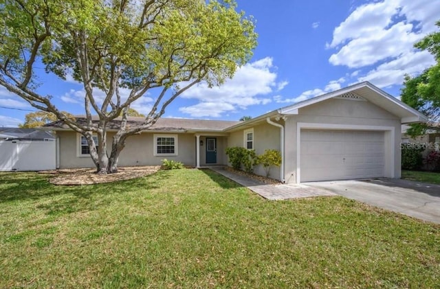 single story home with a front lawn and a garage