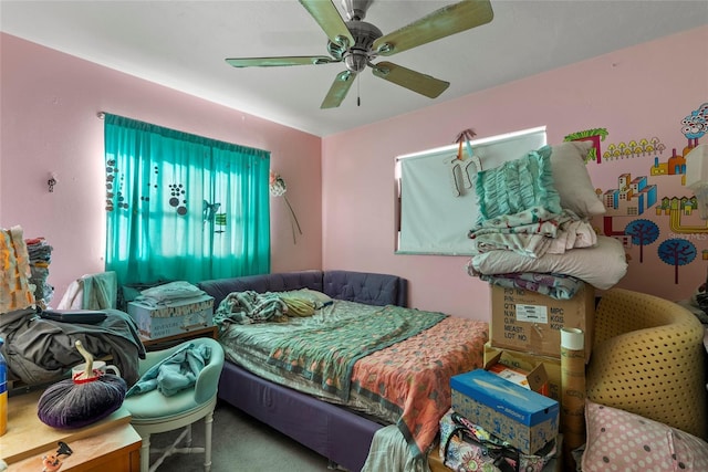 bedroom featuring carpet flooring and ceiling fan