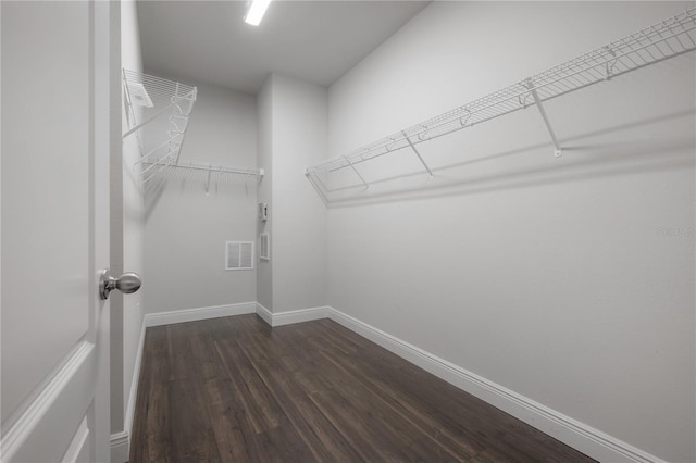 spacious closet with dark hardwood / wood-style floors