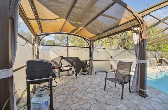 view of patio / terrace with a fenced in pool