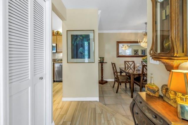 hallway with ornamental molding