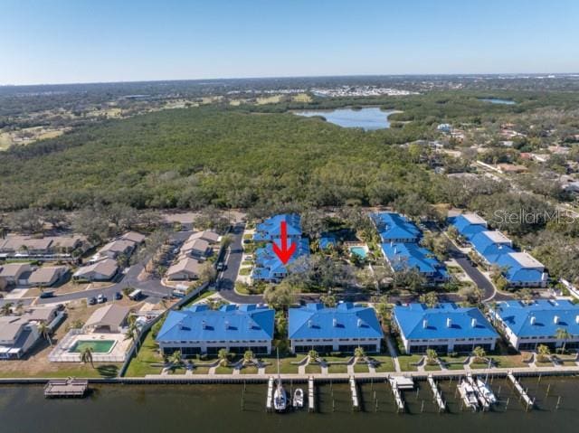 aerial view with a water view