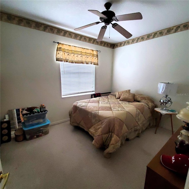 bedroom featuring carpet flooring and ceiling fan