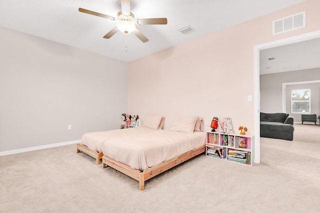 bedroom with carpet flooring and ceiling fan