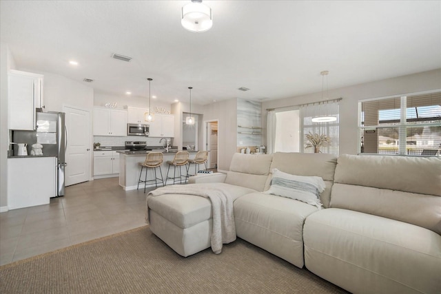 living room with sink