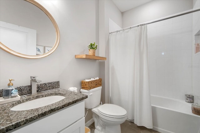 full bathroom with tile patterned floors, vanity, shower / bath combination with curtain, and toilet