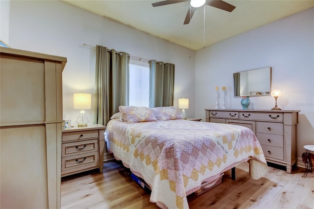 bedroom featuring ceiling fan and light hardwood / wood-style floors