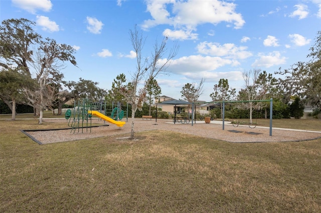 view of play area featuring a yard