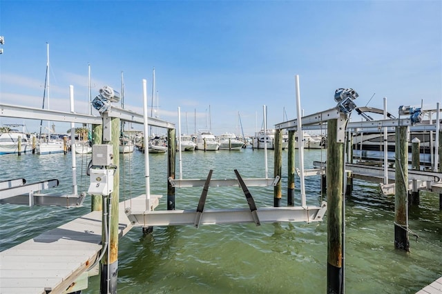 view of dock with a water view