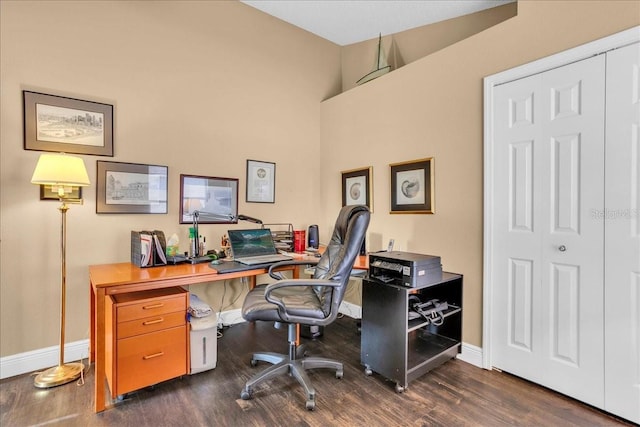 office area featuring dark wood-type flooring