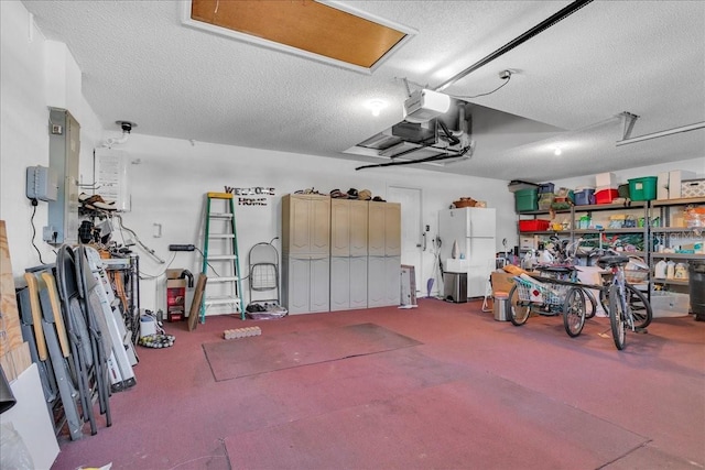 garage with white refrigerator