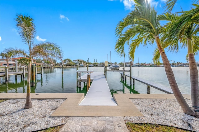 view of dock with a water view