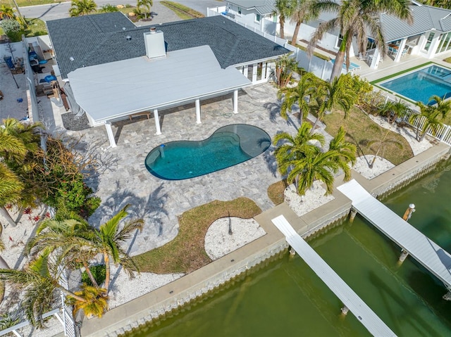 aerial view with a water view