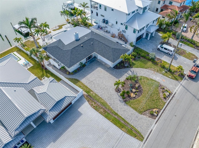 aerial view with a water view