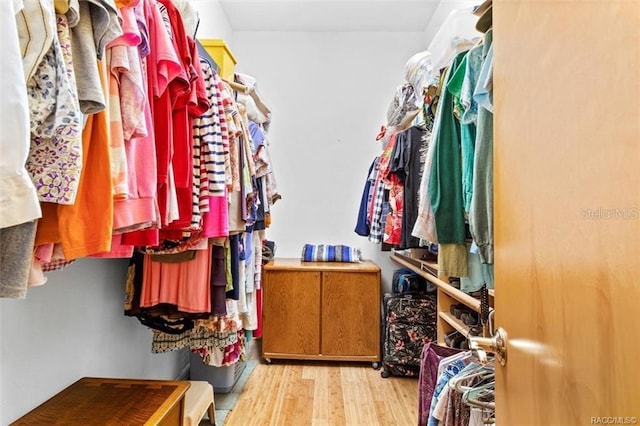 walk in closet featuring light hardwood / wood-style flooring