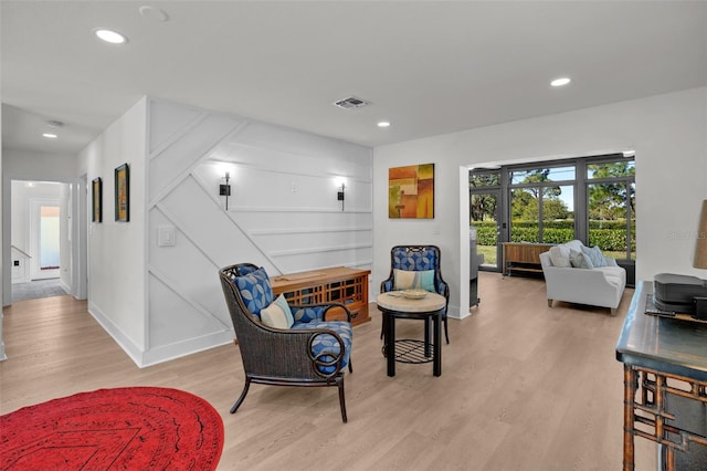 living area with light wood-type flooring