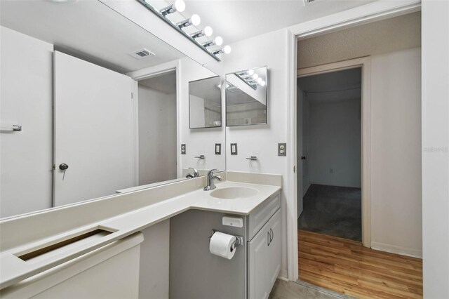 bathroom featuring hardwood / wood-style flooring and vanity