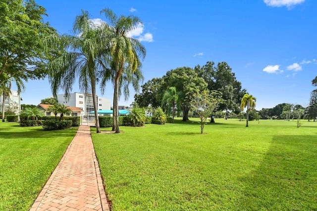 view of community featuring a lawn