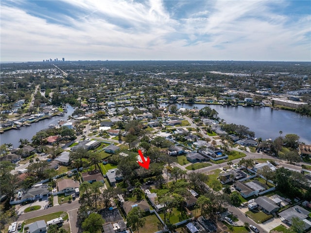 bird's eye view featuring a water view