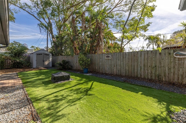 view of yard featuring a shed